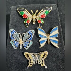 Bundle of {4} Butterfly Accent Brooches including 2-Monet, 1-Unsigned, 1-Napier